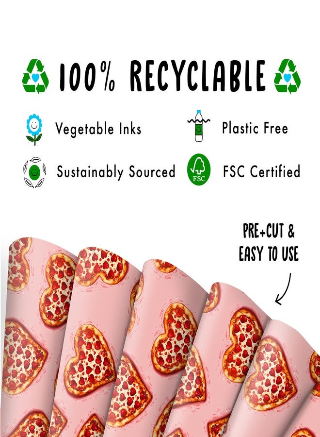 CENTRAL 23 Pizza Wrapping Paper - 6 Sheets Of Gift Wrap For Men Women - Pink Heart Pizza - For Birthday Anniversary Valentines Day - Comes With Stickers - Image 3
